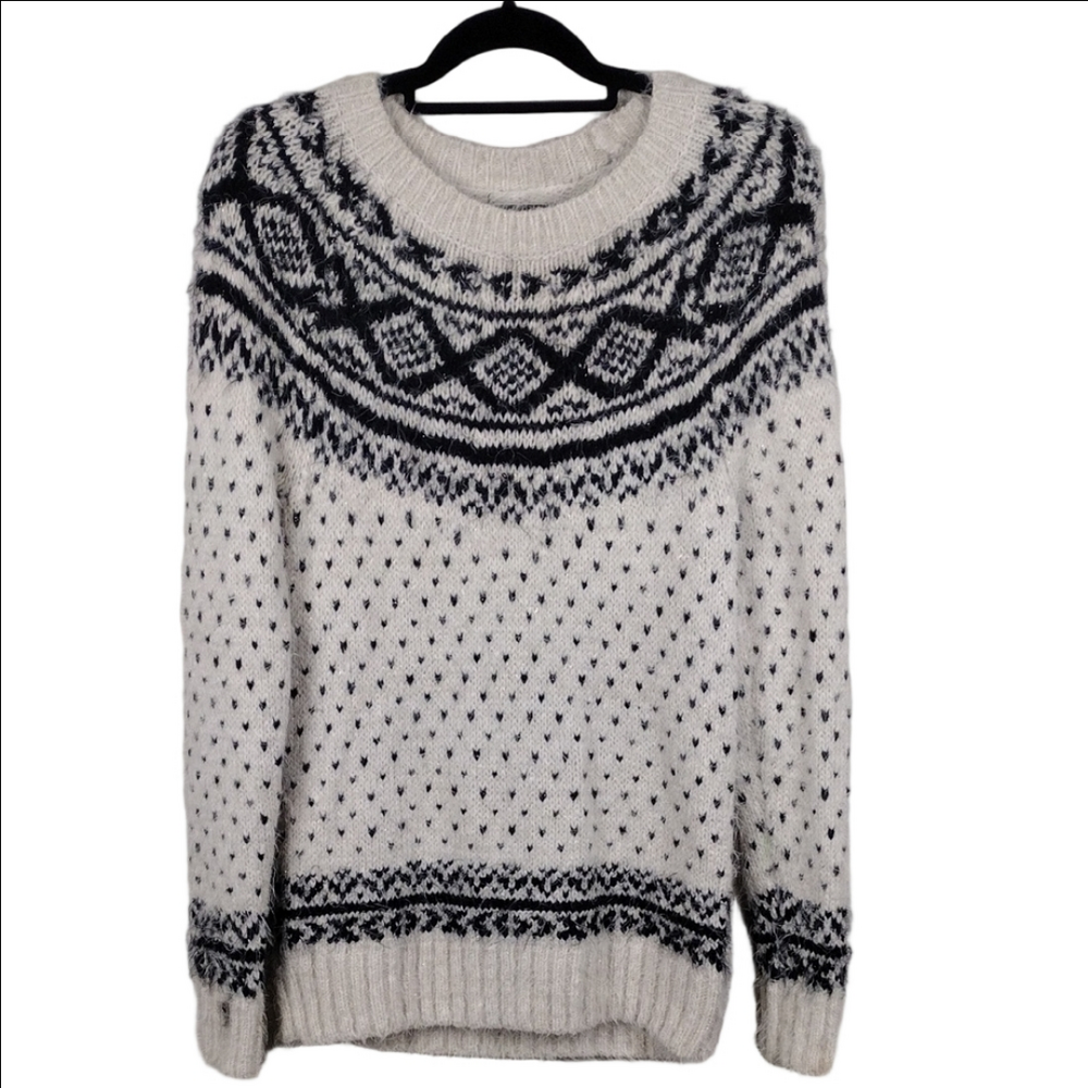 Abercrombie & Fitch Cream Black Metallic Scoop Neck Long Sleeve Tunic Sweater